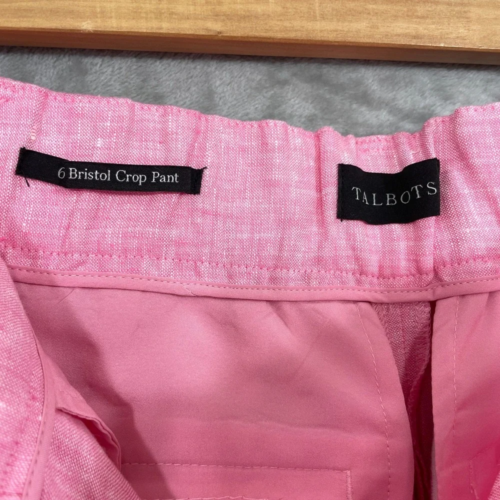 Talbots Bristol Crop Pants Women Size 6 Pink 100% Linen  Wide Leg 23